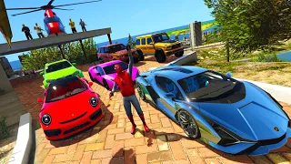 GTA V - Stealing Luxury Cars with Spiderman - Awesome Chromed Lamborghini & High Security Place