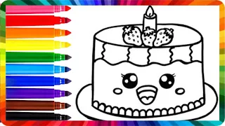 How to Draw Birthday Cake | Drawing And Coloring A Cute Birthday Cake | Drawings For Kids