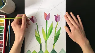 Tulips Painting - Easy Cubism