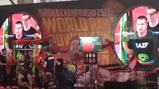 Yuri Belkin 390 kg/860 lbs squat at 103 kg/227 lbs BW raw with wraps WRPF Worlds 2017