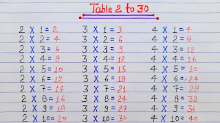 Table 2 to 30 || pahada 2 to 30 in English || 2 se lekar 30 tak pahada