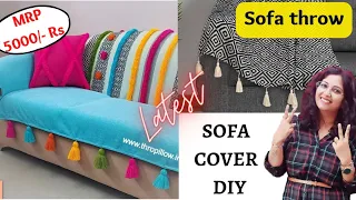 sofa cover diy/ How to make sofa throw at home/ budget friendly idea @Crafetaria