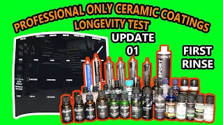 PROFESSIONAL ONLY ceramic coatings - 22 WAY LONGEVITY TEST - UPDATE 01 -FIRST RINSE!  As expected?