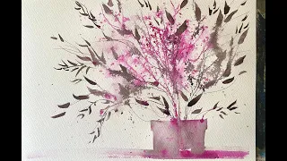 Easy 5 MINUTE Loose Flower Experiment! Beginner friendly watercolor ink landscape painting demo