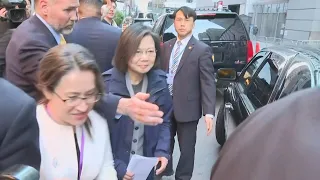 Taiwan president leaving her NYC hotel as pro-Beijing demonstrators shout slogans | AFP