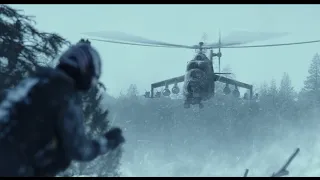 The Mil Mi-24 Russian Миль Ми-24 Hind large Attack Helicopter Gunship Targets Maverick in Top Gun II