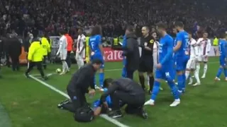 Dimitri Payet getting hit by a water bottle from the stands by a fan