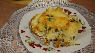 Сливочно-сырная запеканка с картошкой и грибами. Быстрый ужин
