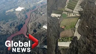 La Palma volcano: Drone video shows devastated island engulfed by black lava