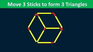 Matchstick Puzzles - Move 3 Sticks to form 3 Triangles - IQ Test #iqtest #education