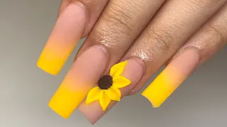 Yellow Ombre w/ 3D Sunflower | Acrylic Nails