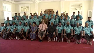 Fijian President receives I-tatau from Under-18 Fiji Schoolboys Rugby Team at State House