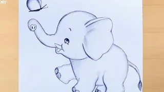 Happy baby elephant with butterfly pencil drawing 😍 | Dillu's world