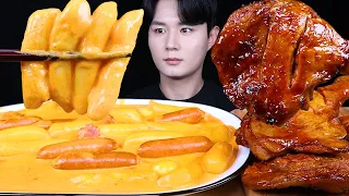 로제 떡볶이 자메이카통다리구이 소세지 치킨 먹방ASMR MUKBANG SPICY TTEOKBOKKI & SPICY CHICKEN ロゼ トッポッキ チキン eating sounds