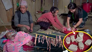 Home made Buff Dry meat Flour Noodles (Thukpa) Village Style noodles making & Eating || Village vlog