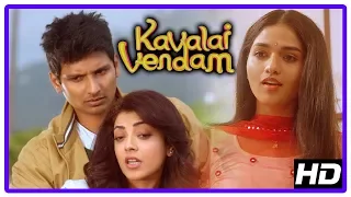 Kavalai Vendam Movie Scenes | Kajal insults Sunaina | Jiiva and Kajal escape from goon | Mayilsamy