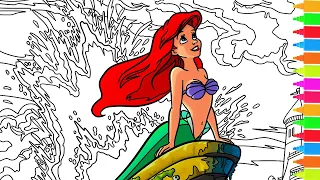Coloring Princess Ariel, Prince Eric, Sebastian, Flounder | Disney The Little Mermaid Coloring Pages