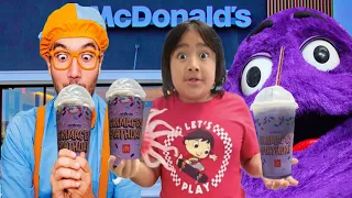 Ryan's World and Blippi World Try the Grimace Shake Together in Real Life!
