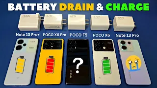 POCO X6 Pro vs Redmi Note 13 Pro Plus vs Note 13 Pro vs POCO X6, POCO F5 - Battery Drain and Charge🔋