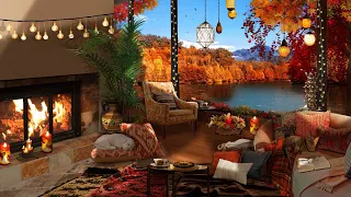 Fall Ambience | Autumn Cozy Porch : Fireplace, Autumn Sounds,  Falling Leaves