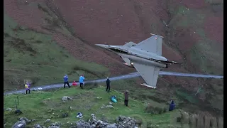 MACH-LOOP RAF Typhoon leads FAF Rafale LOW LEVEL  through the Mach Loop & A400m  Chinook Texans