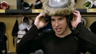 Sid the Kid gets his 500th goal, inside the locker room after the game.