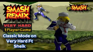 Smash Remix - Classic Mode Playthrough Gameplay Featuring Sheik (VERY HARD)