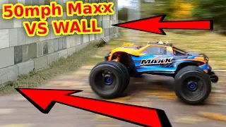 6s Traxxas Mini Maxx 50mph into SOLID WALL - Will it Survive?