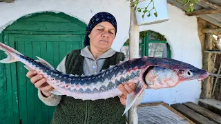 Cooking Whole Sturgeon Fish in Mud Oven