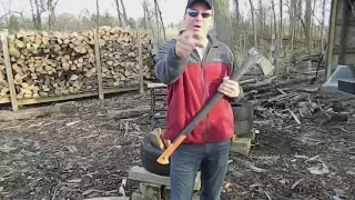 Check out the Fiskars X27 AXE in Action- Splitting Wood