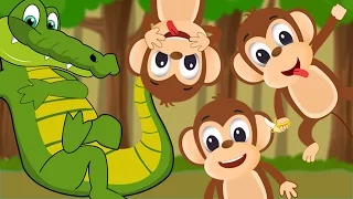 Five Little Monkeys Swinging In The Tree 🐒🐊 | Five Little Monkeys Song | Nursery Rhyme With Lyrics