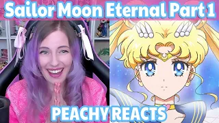 PEACHY REACTS Sailor Moon Eternal Part 1 (Watch-Along)
