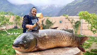 Cooked a Delicious Huge Fish for the Whole Family in the Village House!