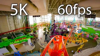 Nickelodeon's Slime Streak front seat on-ride 5K POV @60fps Nickelodeon Universe Theme Park