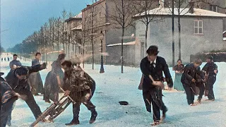 1897 year. Snowball fight colorized in 2021