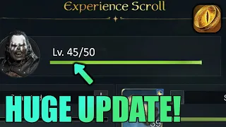 EXP scrolls can be used to level to 45 +Lotr: MORE!  Rise to War