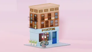 Bookstore in Blender 3D Modeling process part 1|CgLowPoly