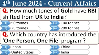 4th June 2024 || Top 10 Current Affairs MCQ with Explanation in English