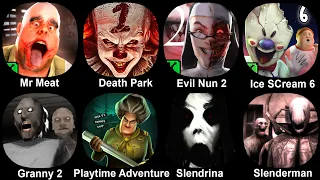 Mr Meat, Death Park, Evil Nun 2, Ice SCream 6, Granny 2, Playtime Adventure, Slendrina, Slenderman