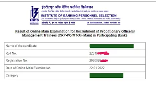 My IBPS PO Mains Score Card 2021-22