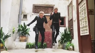 Florence Pugh and her Stunt Double Michaela Mcallister Shooting for Black Widow in Morocco