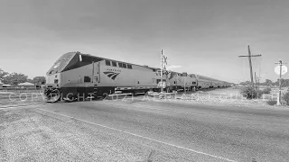 Amtrak’s Southwest Chief flys by the main crossing through town.