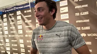 Mondo Duplantis after 6.23m pole vault world record at 2023 Pre Classic