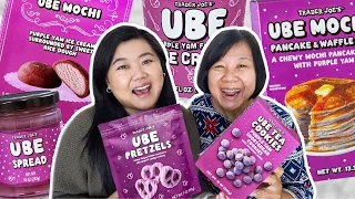 TRYING EVERY TRADER JOE'S UBE PRODUCT! (ube ice cream, ube spread, ube mochi, ube pancakes + more)