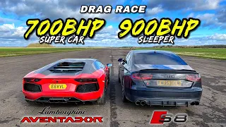 SLEEPER vs SUPER CAR.. 900HP SINGLE TURBO S8 vs AVENTADOR