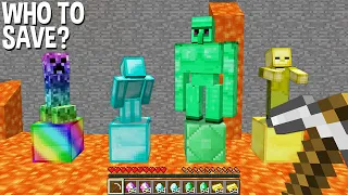 WHO to SAVE DIAMOND MAN or RAINBOW CREEPER or EMERALD GOLEM or GOLD ZOMBIE in Minecraft ???