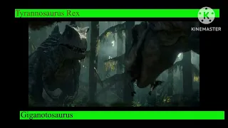 Giganotosaurus vs Tyrannosaurus rex first fight with healthbars