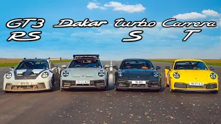 GT3 RS v Turbo S v Dakar v Carrera T