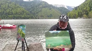 Рисуем на мастер классе по живописи с натуры, озеро Рица, Абхазия 6 мая 2022, отзывы учеников