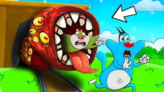 Roblox Oggy Got Attacked By Man Eating Train